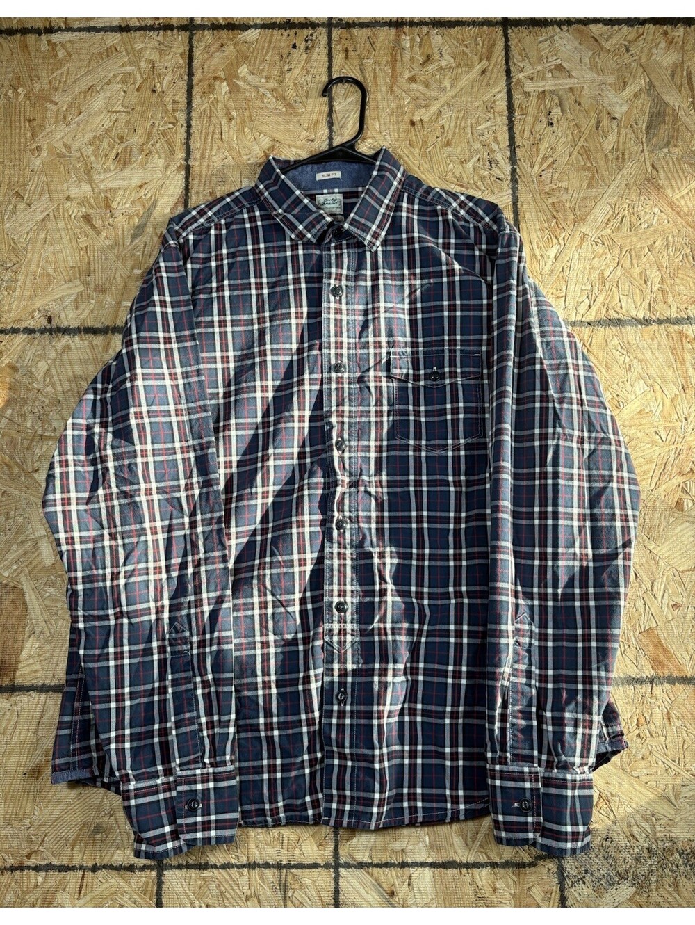 Lucky Brand Shirt Men’s 2XL Blue/Red Plaid Pattern | Chest Pockets | Slim Fit